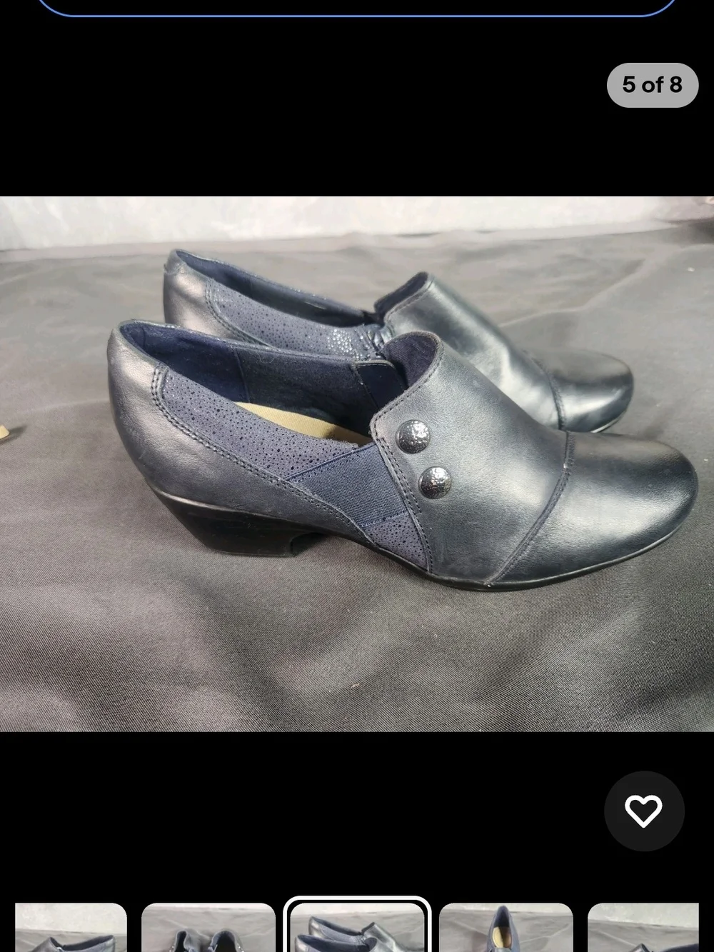 Clarks Navy Leather Low Heel Slip-On Booties